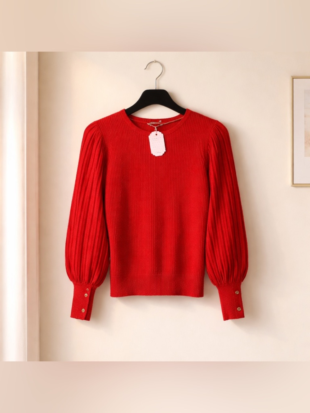 Nannette Shimmery Red Crewneck Knit Top